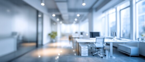Fototapeta premium Blurred Modern Office Interior: A Serene Workspace