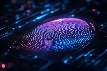 Digital fingerprint authentication technology on circuit board for cyber security concept