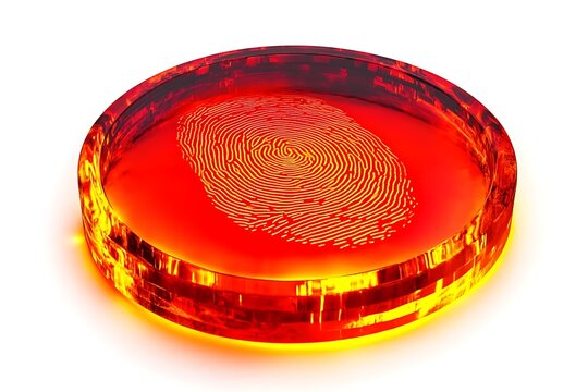 Glowing fingerprint identification technology concept on a futuristic round interface