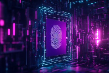 Futuristic fingerprint scan technology with neon lights for security and identification system