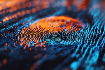 Digital fingerprint scan with biometric identification and futuristic technology interface