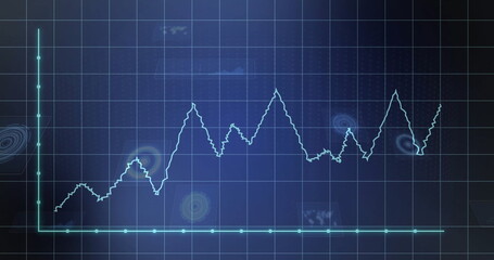 Displaying jagged turquoise line graph on futuristic grid, with axis markers and data holograms