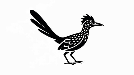 Obraz premium Minimalist black and white roadrunner bird logo in a stylized artistic design
