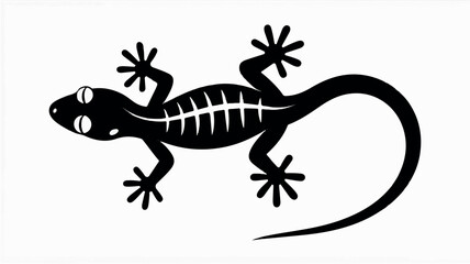 Striking black and white silhouette of a lizard on a clean white background