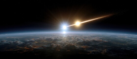 Distant gamma ray burst illuminating earth from space