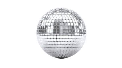 Disco ballBright silver mirror ball3D cartoon plastic style icon, isolated on transparent background