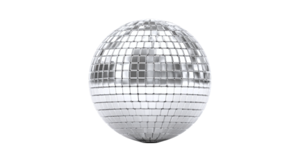 Disco ballBright silver mirror ball3D cartoon plastic style icon, isolated on transparent background 