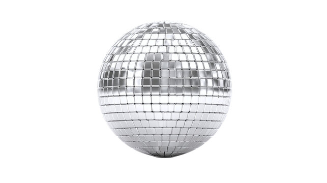 Disco ballBright silver mirror ball3D cartoon plastic style icon, isolated on transparent background 