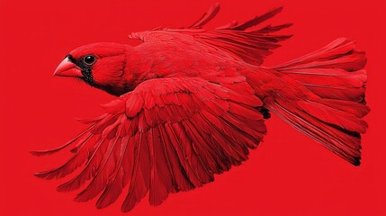Fototapeta premium Red bird soars against a vibrant red background