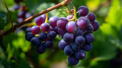 Deep Purple Grapes Resting On Vine