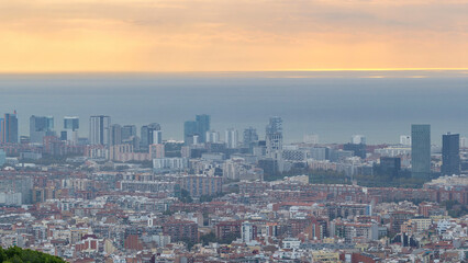Panorama of Barcelona timelapse, Spain, viewed from the Bunkers of Carmel