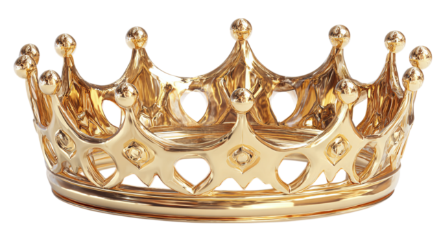 Duplicate crown in royal gold, stylized 3D cartoon version. Isolated on transparent background 