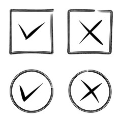 Checkmark and Cross Symbols in Square and Circle Frames