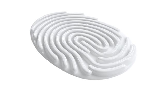 Fingerprint icon in 3D glossy design, symbolizing identity and security. isolated on transparent background 
