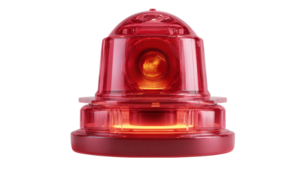 Flashing red emergency siren light in toy-like 3D style with glowing base isolated on transparent background 