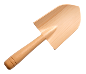 top view of new wooden shovel isolated on white background