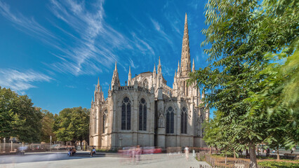 Obraz premium Cathedrale Saint-Andre de Bordeaux timelapse hyperlapse with twin spires. France