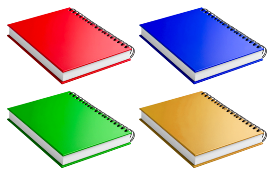 set of colorful spiral books isolated on white background