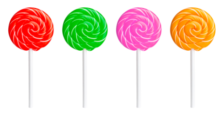 set of colorful twirl lollipop candy isolated on white background