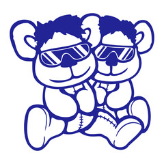 2 Bear Cool Sunglasses Smile Happy Cute Teddy Toy Team Friends