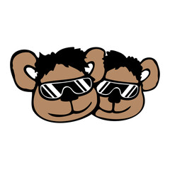 2 Bear Cool Sunglasses Smile Happy Cute Teddy Toy Team Friends