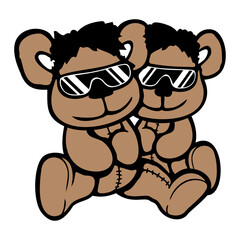 2 Bear Cool Sunglasses Smile Happy Cute Teddy Toy Team Friends