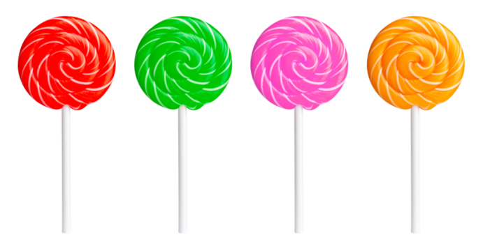 set of colorful twirl lollipop candy isolated on white background