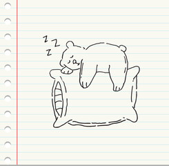 Hand-drawn sketch of a cute  bear sleeping .vector illustration on white paper background