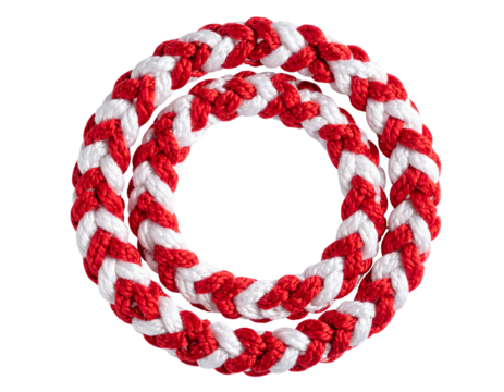 Bulgarian Martenitsa bracelet in red and white yarn, isolated on a transparent background