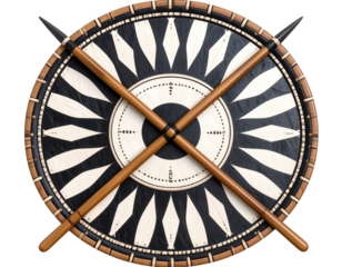 Zulu shield with crossed spears and cowhide pattern, isolated on a transparent background