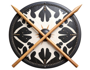 Zulu shield with crossed spears and cowhide pattern, isolated on a transparent background