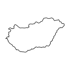 Vector Illustration of Outline Map of Hungary in black with white background.
