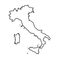 Vector Illustration of Outline Map of Italy in black with white background.