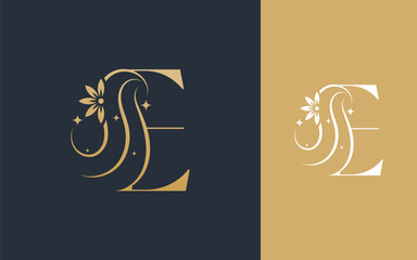 Abstract Initial letter E and Beauty Hair logo design vector illustration