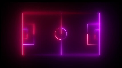 Animation of neon sports stadium on black background with neon lights match football isometric field video animation, Soccer field stadium or football.Multifunctional Sports Ground For Basketball.4K - Powered by Adobe