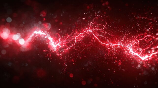 Red energy bursts across a dark field, luminous dots