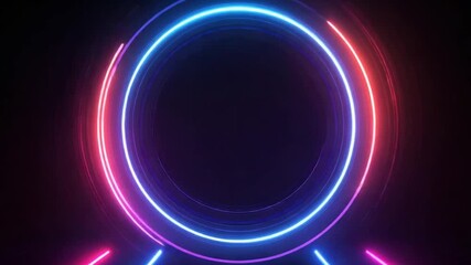 Glowing concentric neon rings in blue, purple, and red against a dark backdrop - Powered by Adobe