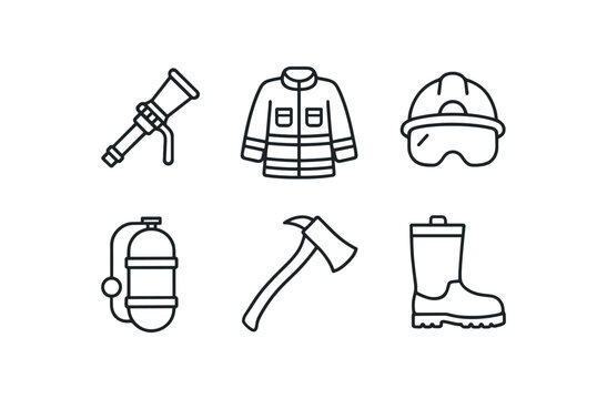 straight perfect stroke icon mono icons style isolated firefighter hose nozzle firefighter turnout coat firefighter helmet visor firefighter oyn tank firefighter ae tool firefighter boot