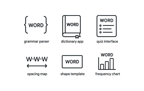 straight perfect stroke icon mono icons style isolated word gmar parser word dictionary word quiz interface word spacing map word shape template word frequency chart