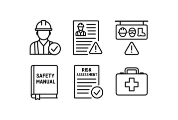 straight perfect stroke icon mono icons style isolated safety r check safety r incident log safety r PPE station safety r safety manual safety r risk assessment form safety r first aid kit
