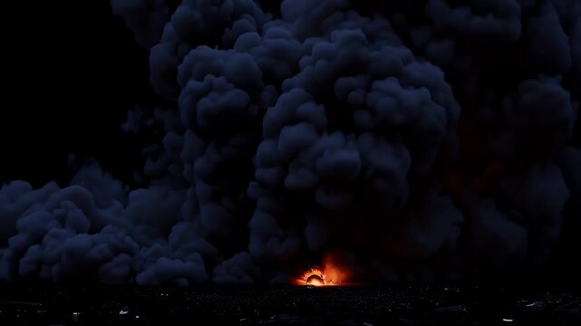 A colossal fireball blossoms upward spewing incandescent debris cascading sparks 120 frames per second then dissolves over transparent alpha channel empowering editors to layer photo realistic K