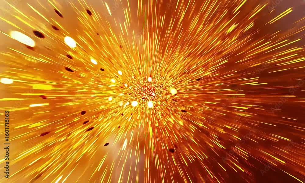 Poster an abstract burst of golden light streaks emanating from a central point in a dynamic display