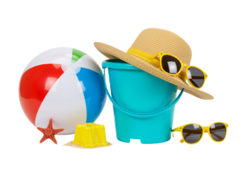 Summer Fun Essentials: A vibrant composition of sun-drenched beach day accessories, inviting you to embrace the joy and relaxation of seaside bliss.