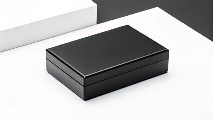 High-Contrast Black Box on White Surface for Packaging or Branding Focus