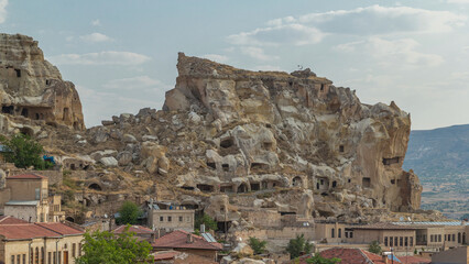 Urgup Town aerial view from Temenni Hill in Cappadocia Region of Turkey timelapse