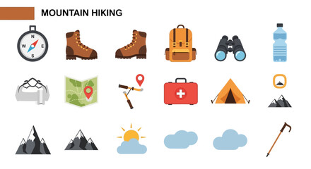 Essential Mountain Hiking Gear Compass, Boots, Backpack, Binoculars, Water Bottle, Map, Tent, and More