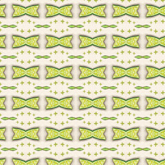 Symmetrical butterfly-inspired pattern with green and yellow motifs and subtle pink accents, perfect for whimsical or artistic surface designs.