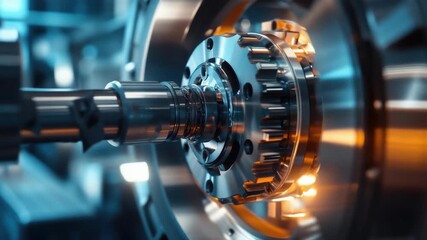 Close-up of a mechanical gearbox inside an engine, showcasing the intricate assembly and precision machinery.