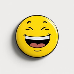 Fototapeta premium Round yellow emoticon, wide smile