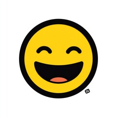 Fototapeta premium Smiling, laughing emoji. Yellow face with black outline
